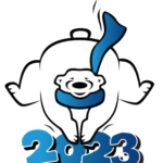 Logo for the 2023 Polar Plunge - a polar bear diving into the water.