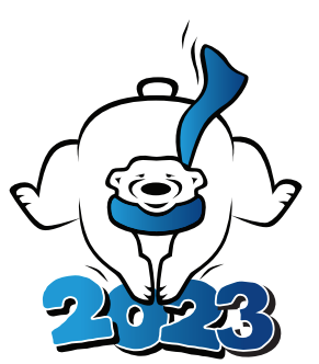Logo for the 2023 Polar Plunge - a polar bear diving into the water.