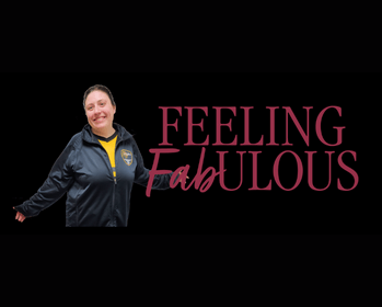 Picture of a smiling Ashley Clark wearing athletic gear and the words "Feeling Fabulous."