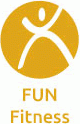 Logo of a person doing jumping jacks with the word "FUN Fitness"
