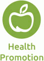 Logo of an apple with the words "Health Promotion."